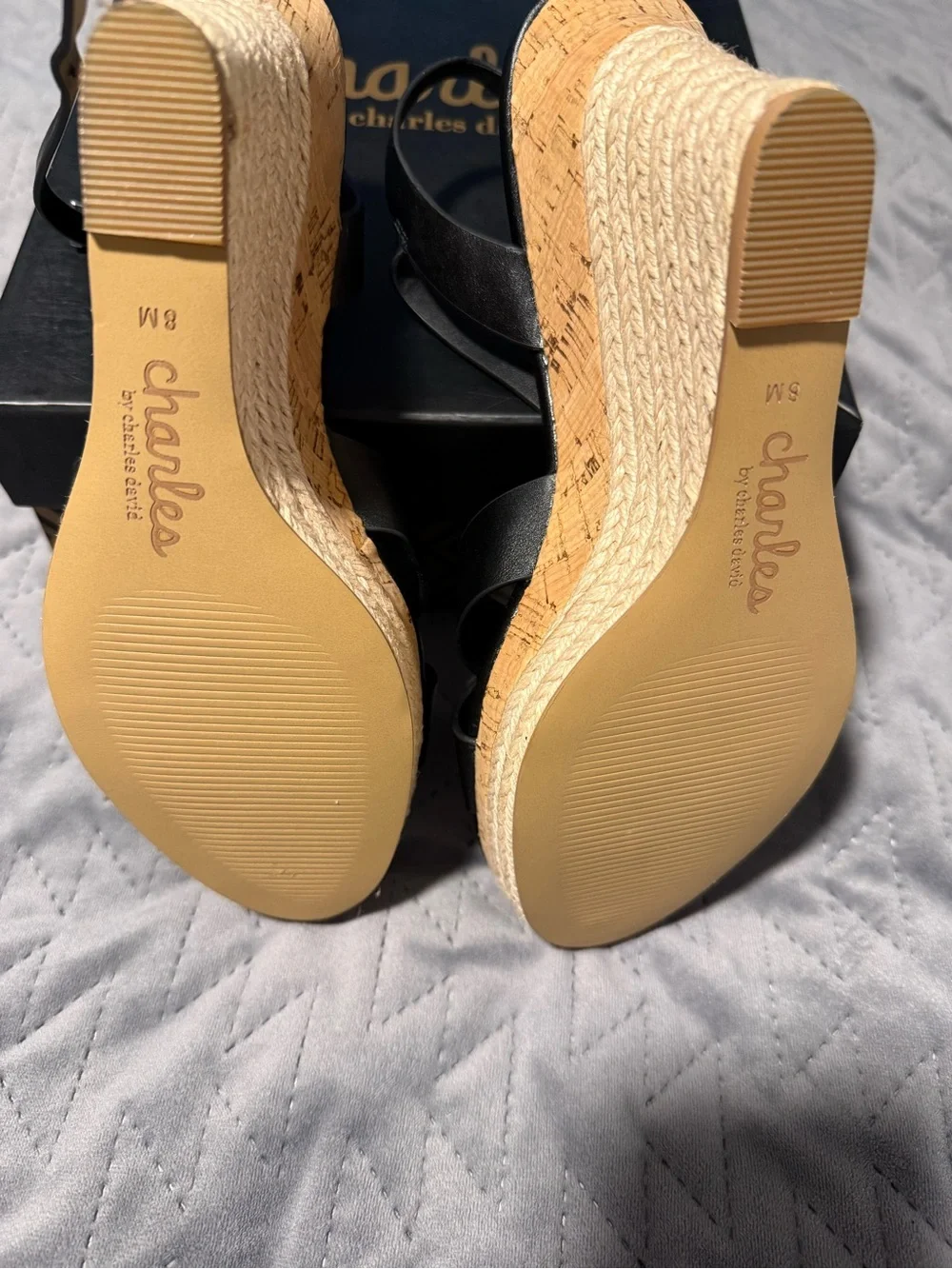 Charles by Charles David Lazaro Black Wedge Sandals Size 8 NWT/Never Worn